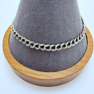 Italy Sterling Silver 925 Double Link Chain Bracelet Lobster Clasp 8" Length